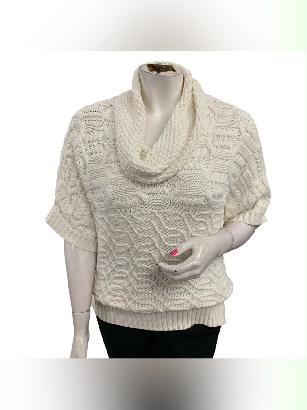 Denver Hayes Cream Cable-Knit Cowl Neck Sweater Size XL
